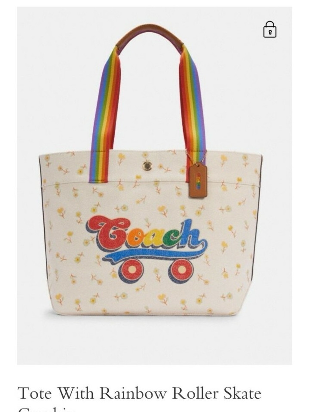 Coach Cream Canvas Tote with Rainbow Logo and Straps